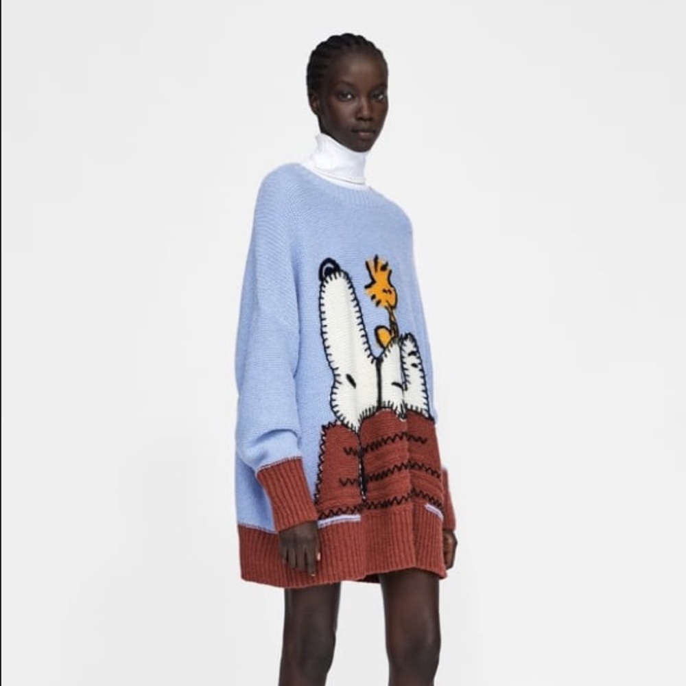 Zara Snoopy Woodstock Oversized Jacquard Sweater